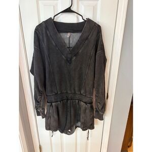 FP Movement Romper Women Medium Black V-Neck Long Sleeve Mineral Wash Pockets